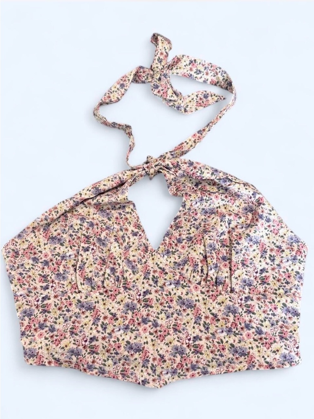 Zaful Floral Halter Crop Top - Pink & Purple